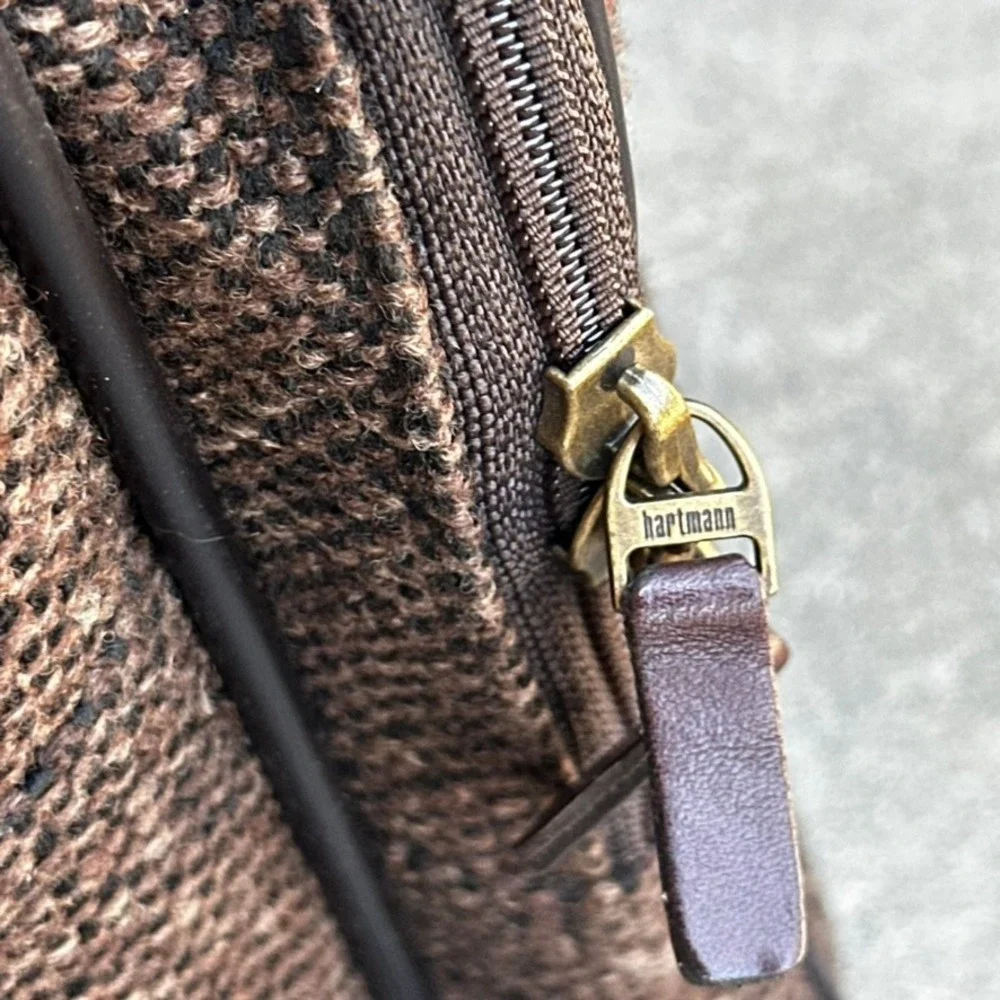 Hartmann Vintage Tweed Leather Briefcase Brown Weekend Messenger Bag Brass